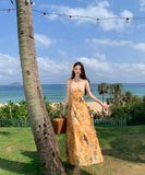 ロングドレスサンドレスホルターネック花柄チュールAライン着痩せ気質高級感セレブ風 WQ2-XHY915274