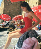 ビキニ水着ベアトップワンピースフリル水玉柄大人可愛いSNS話題温泉ビーチ海 WQ7-XYX-Q9191