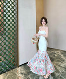 ロングドレスキャミワンピ花柄マーメイドドレスレース旅行セクシー韓国っぽ個性感 WQ2-DD4859