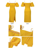 手作り 膝丈ドレス 高品質 かわいい セレブ風 おしゃれ パフ袖 YH2-JY20528