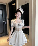 【2色】膝丈ドレス キャバドレス セクシー大人可愛い タイト ナイトドレス レース  ウエストマーク フェミニン LW2-DD5816