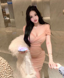 Lady's coco ミニドレス キャバドレス セクシー レトロ ウエストシェイプ パーティー デート LW2-XKDD335A-3135-Sep17