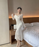 【3色】ロングドレス キャバドレス セクシー レース  ノースリーブ リボンストラップ LW2-DD5819