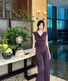 【2色】上下セットワイドパンツエレガントセクシーオフショルダー通勤女子力着痩せ気質同伴個性感 WQ2-DD4818