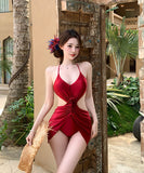 ビキニ水着体型カバーフラワーシワ着痩せ気質ホルターネックセクシーウエストカードハイウエストビーチ海 WQ7-GM-adn005