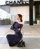 【2点セット】 ロングドレス キャバドレス セクシー セットアップ フレンチスタイル ドレープネック 上品 スリムフィット ミディスカート  LW2-ZED883415DXH502