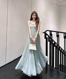 ロングドレス キャミワンピ クリスタルチェーン エレガント×可憐 大きめフレア チュール素材 デート 結婚式 二次会 パーティー 女子会 JC2-XKDHS-109-8345-Sep4