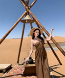 Lady's coco ロングドレス キャバドレス  セクシー 上品 レトロ  ホルターネック バックレス リゾート風 シャーリング デザイン LW2-CD1-E215-63120550