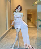 ミニドレスキャバドレス非対称チュールベアトップセクシーナイトドレス気質パーティー WQ2-DD4880