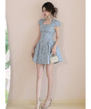 ミニドレス レトロ気質 スクエアネック ハンドメイド服 ウエストマーク Aライン フォーマルワンピース 結婚式 二次会 デート 高見え 上品 大人可愛い JC2-JY95008