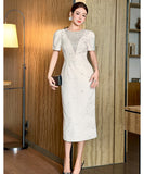 膝丈ドレス キャバドレス ハンドメイド  ビジュードレス タイトシルエット 上品 エレガント デート お出かけ パーティー 結婚式 JC2-JY51383