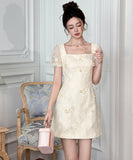 ミニドレス キャバドレス  プティット 清楚 スクエアネック 普段使い 大人カジュアル きれいめ 優雅 デート JC2-JY9082