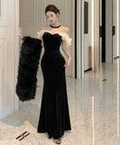 【2色】 ロングドレス キャバドレス セクシー ベロア マーメイドドレス ビジュー 仕上げ ウエストシェイプ シルエット 二次会 パーティー 披露宴 上品 LW2-OYF8731