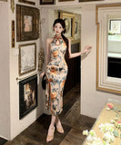 チャイナドレス ドレス 女性魅力 花柄 セクシー ホルターネック YH2-DD6257