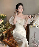 ひざ丈ドレス キャバドレス 肩出し 大人可愛い セレブ風 気質 MY2-MYK9339