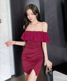 ミニドレス キャバドレス セクシー フリルオフショルダー タイトミニドレス エレガント ナイトドレス クラブ パーティー JC2-YM8879