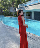 Lady's coco ロングドレス キャバドレス セクシー ルージング ホルターネック デザイン ラメ系ミニドレス パーティー 上品 LW2-XHY918211