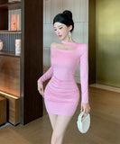 Lady's coco ミニドレス キャバドレス セクシー デザイン オフショルダー ウエストマーク ドレープ タイトスカート ペンシルライン  デート LW2-ZED888881DXH348B