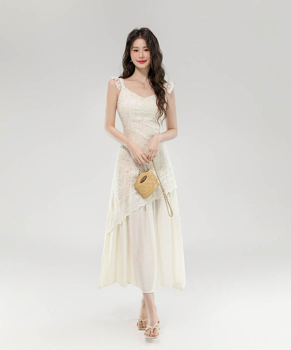 ロングドレス高級感フリルチュール非対称エレガント宴会パーティー二次会おしゃれ通勤OL風着痩せ WQ2-ZED887030GT415