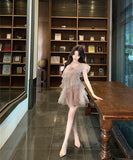 ミニドレスふわふわチュール着痩せ気質大人可愛いパーティーワンーショルダーセクシー WQ2-CD-7-529-67920700