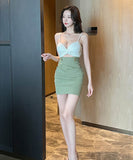 4色ミニドレスキャバドレスウエストカードセクシーキャミワンピ谷間見せセクシータイトドレスナイトクラブ WQ2-YM8850