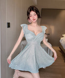 【3色】キャバドレス ミニドレス フリル セクシー 谷間露出 キラキラ YH2-DD6436