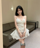 Lady's coco ミニドレス キャバドレス セクシー レース刺繍 ウエストマーク ふんわりシルエット パーティー デート LW2-SB18YX0170