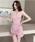 【3色】ミニドレス キャバドレス セクシー タイトミニワンピース Vネック キャミソール デート 指名 LW2-DD5936