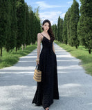 ロングドレス キャミワンピ  キャミワンピ フレンチレトロドット柄 Vネック エレガント 着痩せ デート 女子会 JC2-CD6-157-82430670