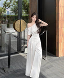 上下セットワイドパンツサテン高級感ワンショルダーセクシーエレガント通勤大人可愛い気質 WQ2-XKD-D529-6892-May10