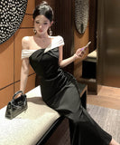 ロングドレスオフショルダーセクシーナイトクラブナイトドレスオフショルダーエレガントキャバクラ指名宴会パーティー WQ2-DD4832