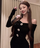 【2色】ミニドレス キャバドレス セクシー 秋冬 大人フェミニン エレガント シェイプアップ きれいめ デート ナイトクラブ JC2-XKDD355-6608-Aug27