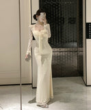 Lady's coco ロングドレス キャバドレス セクシー レース切り替え リボン付き フェイクツーピース タイトマーメイドワンピース ウエストシェイプ パーティー 二次会 披露宴 デート LW2-OYF5693