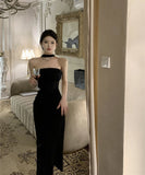 ロングドレスベアトップリボンセクシーエレガントバックレスドレスパーティーホルターネック WQ2-XKD-D408A-5049-Mar16