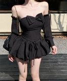 Lady's coco ミニドレス キャバドレス セクシー  立体シルエット オフショルダー  ウエストマーク フレア パフスカート フェアリー ガーリー デート LW2-XKDD435B-8892-Oct15