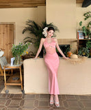 【2色】ロングドレスレースサテンドレス肌見せナイトクラブセクシーエレガント WQ2-XHY919788