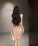 【2色】膝丈ドレスレースキャバドレスセクシー谷間見せエレガント気質セレブ風パーティー WQ2-XKD-D355-6803-Mar12