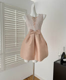 手作りドレスミニドレスセレブ風レースリボン宴会パーティー高級感大人可愛いエレガント WQ7-HR1991