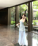 ロングドレスレースキャミワンピ谷間見せセクシー取り外し可能なチュールスカートおしゃれ宴会パーティーフラワー高級感気質 WQ2-XKD-D452-1063-Apr9