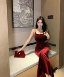 Lady's coco ロングドレス キャバドレス セクシー フレンチヴィンテージ風 ベロア キャミワンピース ボディコン マーメイドドレス スリムシルエット 背中あき 結婚式 二次会 披露宴 パーティー 上品 LW2-CD2-761-75830450