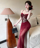 【2色】ロングドレスキャミワンピセクシーレースチュールキャバドレスキャバクラ着痩せパーティー指名 WQ2-DD4520