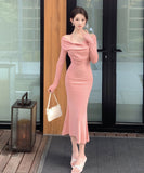 Lady's coco ロングドレス キャバドレス セクシー タイトキャミワンピース ホルターネック フェイクツーピース スリムライン  パーティー デート LW2-OYF8730