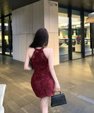 キャバドレスミニドレスレースホルターネックセクシー谷間見せキャバクラpartyナイトクラブ WQ2-ZED882510DXH437A