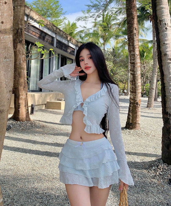 4点式セット ビキニ水着ホルターネックフリルセクシーワンピースエレガント気質 体型カバー WQ7-GM-adn004