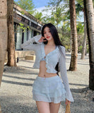 4点式セット ビキニ水着ホルターネックフリルセクシーワンピースエレガント気質 体型カバー WQ7-GM-adn004