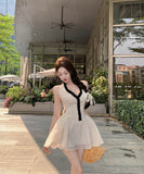 ミニドレス水玉柄谷間見せキャバドレスAライン着痩せ気質エレガントセクシー大人可愛い韓国っぽ WQ2-XKD-D310-3362-Apr8