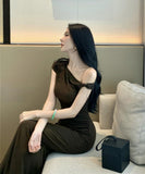 【秋新作】ロングドレス キャバドレス フレンチエレガント ワンショルダー ウエストマーク タイト シルエット 美ライン 着痩せ セクシー 大人フェミニン LW2-CD2-751-62250500