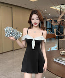 【2色】 ミニドレス キャバドレス セクシー バイカラーデザイン ウエストシェイプ タイト 着痩せ効果 LW2-LQE9482