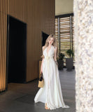 ロングドレスホルターネックサンドレスバックレスドレスセクシー谷間見せVネック小顔ハイウエストセクシーエレガント WQ2-CD3-227-10430730