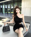 ミニドレスワンーショルダーキャバドレスレースセクシーウエストカードナイトクラブパーティー肌見せ WQ2-ZED882533DXH437A